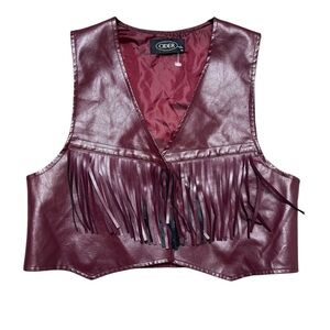Cider Faux Leather Fringe Vest Maroon Western Women’s Size Medium